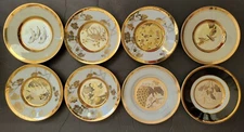 Set of 8 Chokin Platesl Plates Gold Trim Japan Trinket Dishes