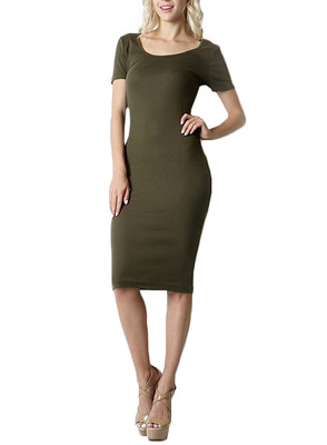 bodycon midi dress with short sleeves Washed Black Dress - Surplice Midi Dress - Bodycon Midi Dress