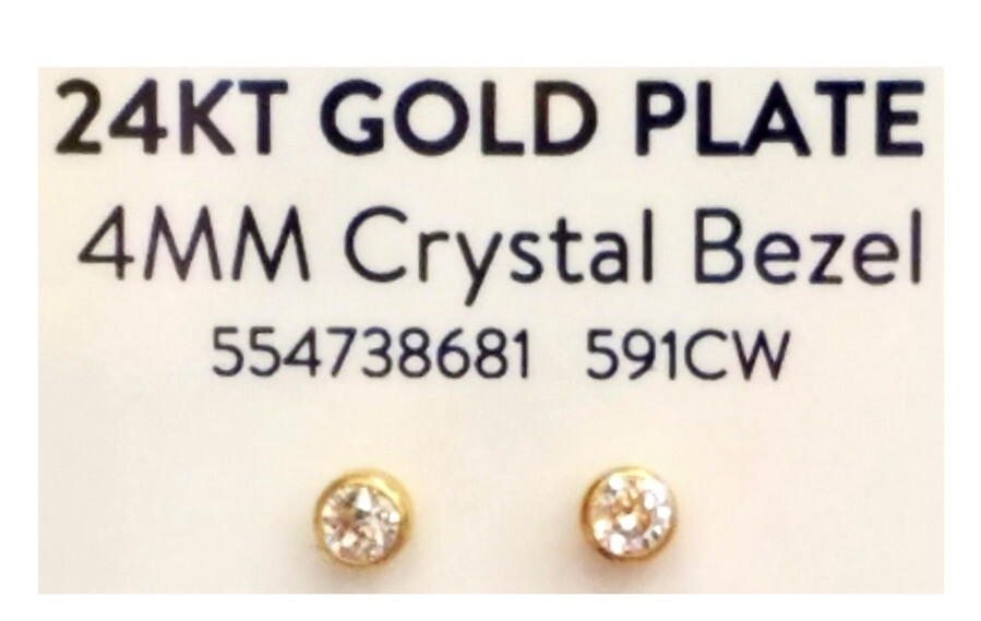 Inverness Ear Piercing Kit 591CW STS GP 4mm Clear Crystal Bezel New