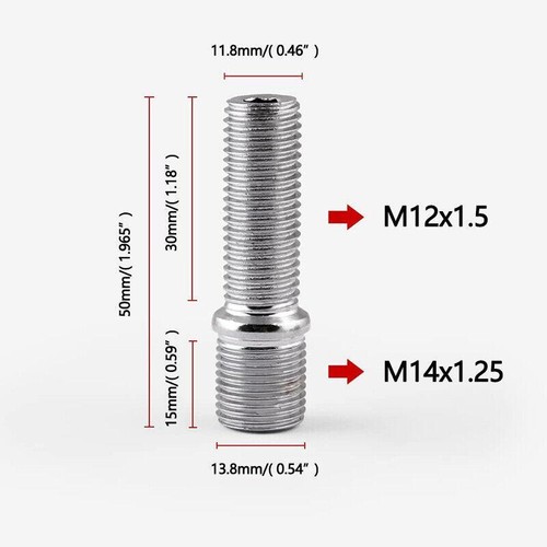 20×M14*1.25 to 12x1.5 Extended Wheel Stud Conversion Tall Lug Bolt Screw Adapter - Picture 2 of 22