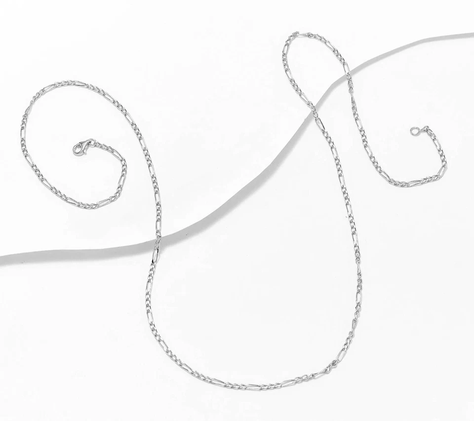 Collar de cadena Figaro clásico de 2 mm broche de langosta real oro blanco de 14K QVC Foto 2 de 2