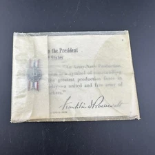 Original WWII US Army-Navy E Production Lapel Pin w/ Certificate