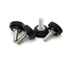 8-32 Knurled Thumb Screw Bolts with Round Black 1/2" Wide Knob 304 Stainless 8