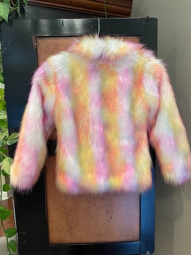 American Widgeon Girl's 6X Rainbow Faux Fur Coat - Picture 4 of 5
