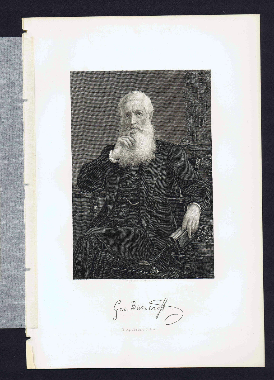 Bancroft Historian & Statesman Engraved Steel Portrait Print