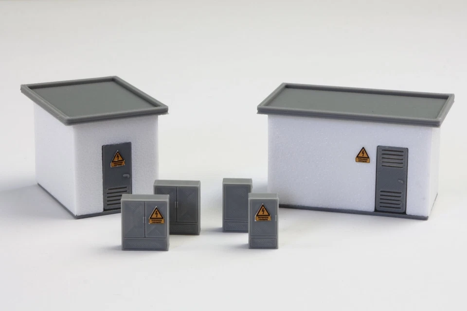 OVERDRIVE-RACING H0 1:87 Trafohaus Trafostation - Set - Trafohäuschen Stromkästen Verteilerkästen