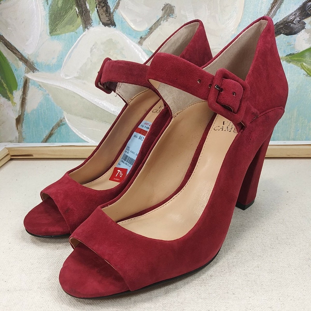 Vince Camuto Women's Shoes Red Suede Sandals Heel Size SKU