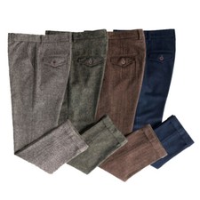 2019 Hot Mens Winter Tweed 80 Wool Trousers British Hunter Loose Straight Pants
