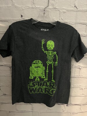 Star Wars Gray Graphic T-Shirt Green R2D2 C3PO EUC Boy's