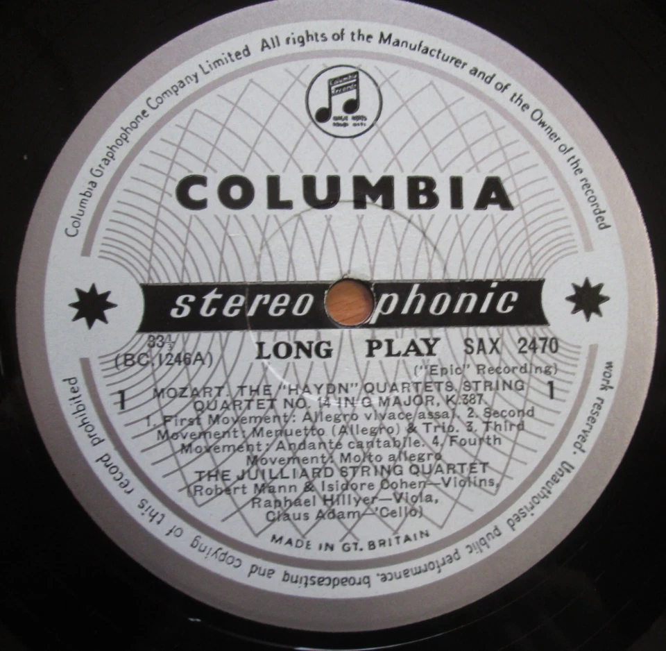 SAX 2470 ED1 Mozart Haydn Quartets Vol. 1 Juilliard NEAR MINT Columbia 1st B/S - Image 2 of 4