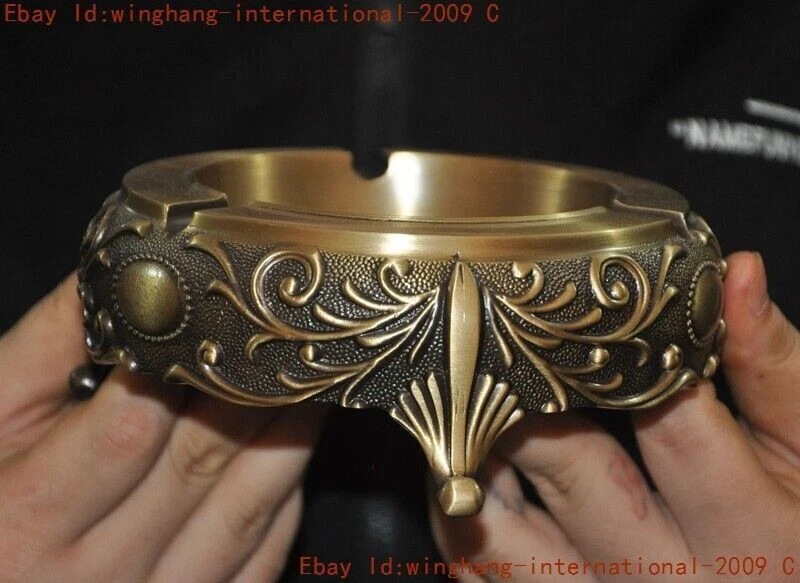 6"old China brass Feng Shui wealth Lucky Pen wash Ashtray statue - Image 3 of 4