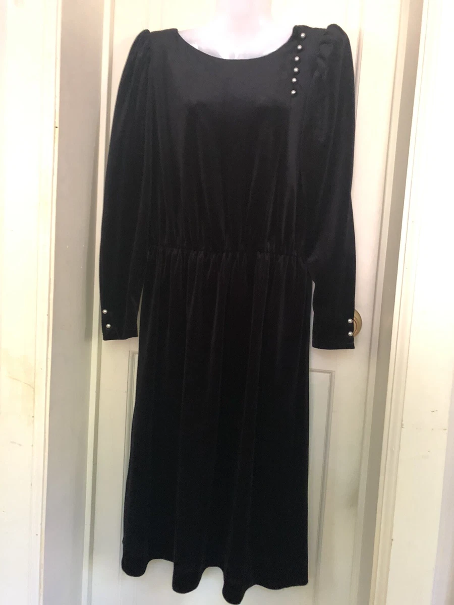 Women s Jodi Michaels Black Velour Velvet Dress Size 9 Pearl Buttons