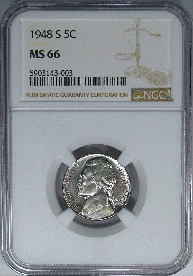 1948-S 5C NGC MS66 JEFFERSON ~ SEMI-PL PASTEL COLOR & SAN SERIF S! - Image 4 of 4