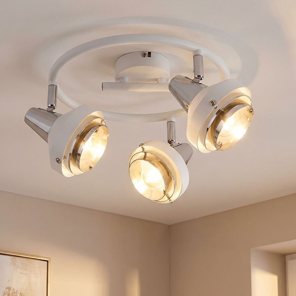 Deckenlampe Deckenleuchte Wohnzimmerlampe Chrom Verstellbar Weiß 3 Flammig-image