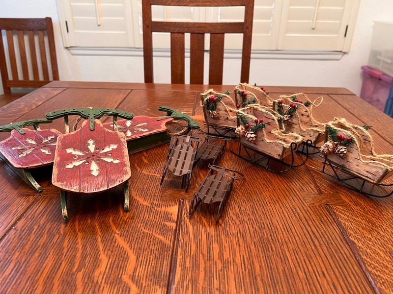 Christmas Ornament Sleds, Total of 12 pieces