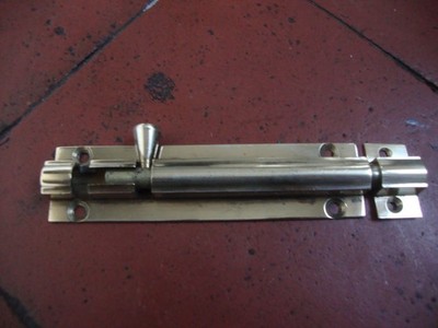 Antiker/ Vintage kleiner Messing Badezimmer Türriegel mit Bergfried