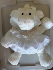 Vtg 1986 Fisher Price Puffalump White Cow Plush Toy Dress Pink Heart FP 8001