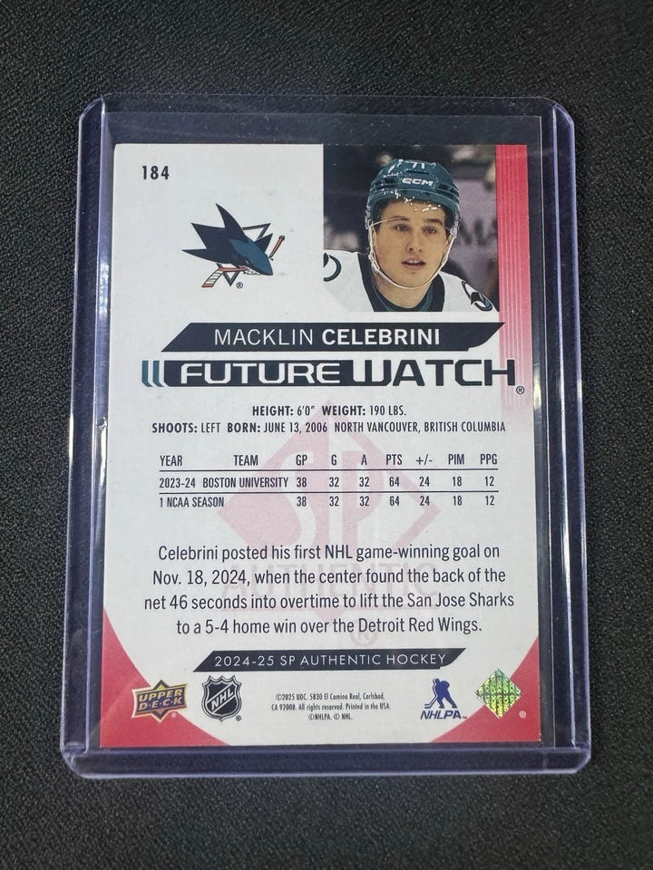 MACKLINCELEBRINI 2024-25 SP ПОДЛИННЫЙ БУДУЩЕЕ ЧАСЫ ОГРАНИЧЕННОГО КРАСНЫЙ #184 + 3 КАРТЫ ЛОТ - Изображение 3 из 4