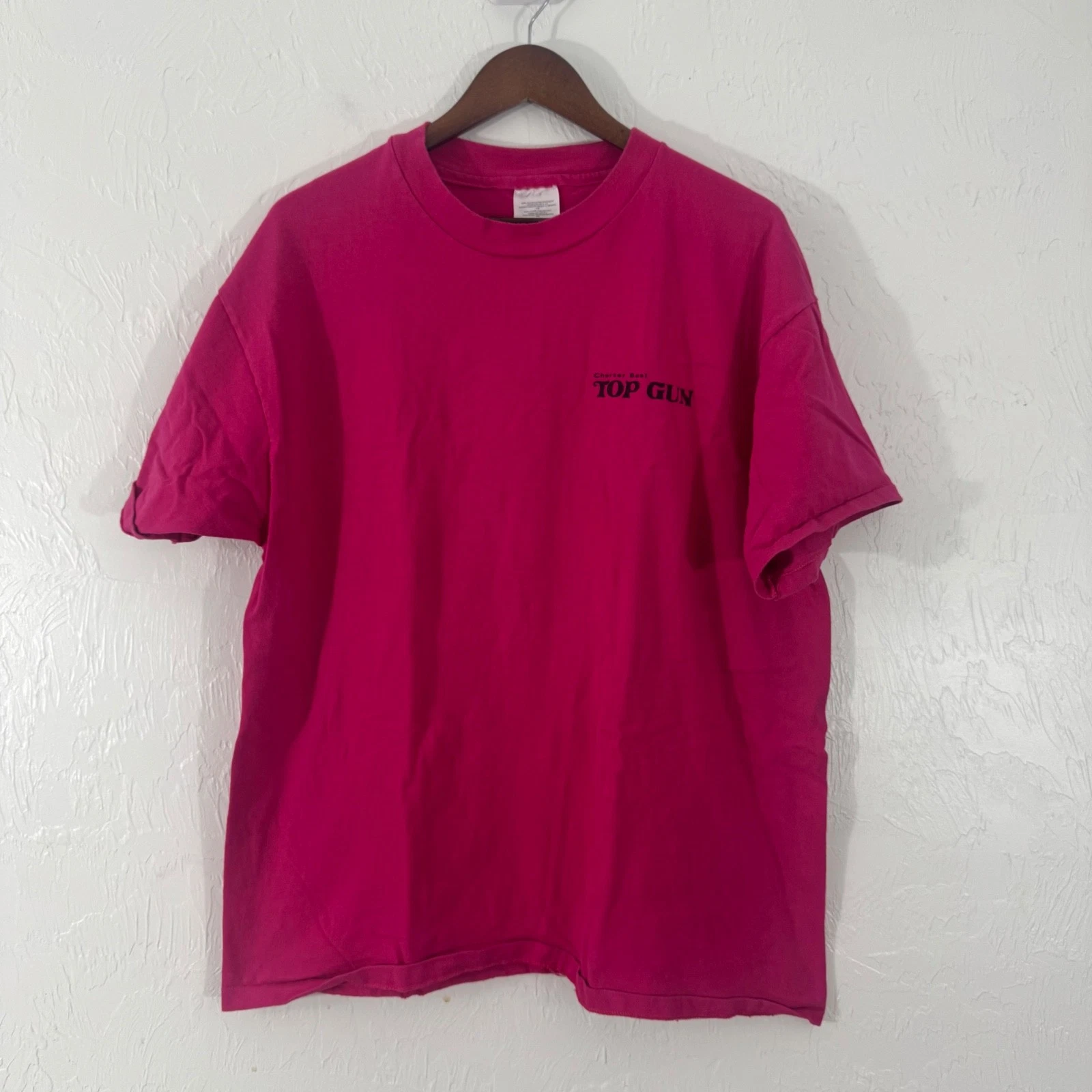 Vintage Fishing Shirt Mens XL Pink Short Sleeve Charter Top Gun MADE USA