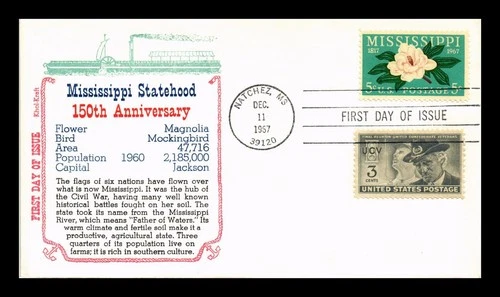 US COVER MISSISSIPPI STATEHOOD 150TH ANNIVERSARY FDC SCOTT 1337 COMBO KHOL KRAFT