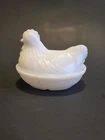Vintage Hazel Atlas White Milk Glass Hen On Nest Covered Dish Repaired Bottom