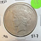 1922 Peace Dollar $1 Business Strike Philadelphia Silver 0.900 KM#150