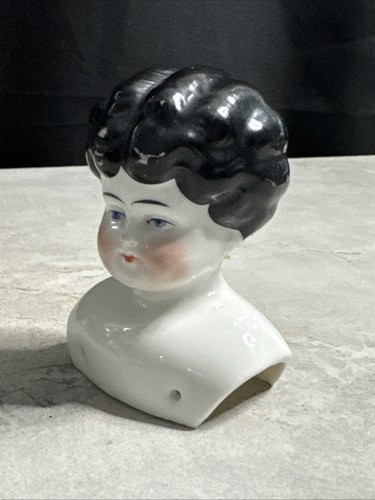 Antigua cabeza de muñeca china alemana de pelo negro solo Gf0 - Imagen 2 de 12
