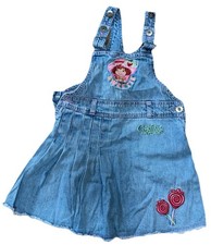 Strawberry Shortcake Girls Denim Overall Dress Embroidered Blue Size 6Y