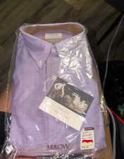 Vintage Arrow Men's Purple Solid Cotton Dress Shirt 17 Neck 33 Button-Down