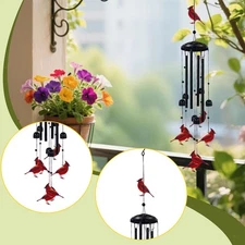 Cardinal Wind Chime Black Metal Hanging Ornament for Courtyard Patio Garden