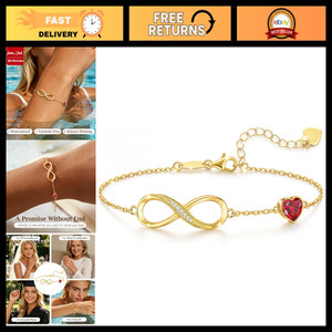 Authentic 14K Gold Plated Birthstone Infinity Bracelet- Elegant Jewelry