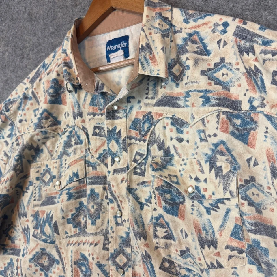 Wrangler Pearl Snap Western Shirt Mens 3XL Geometric Southwest Aztec Print Yoke - Image 4 of 4