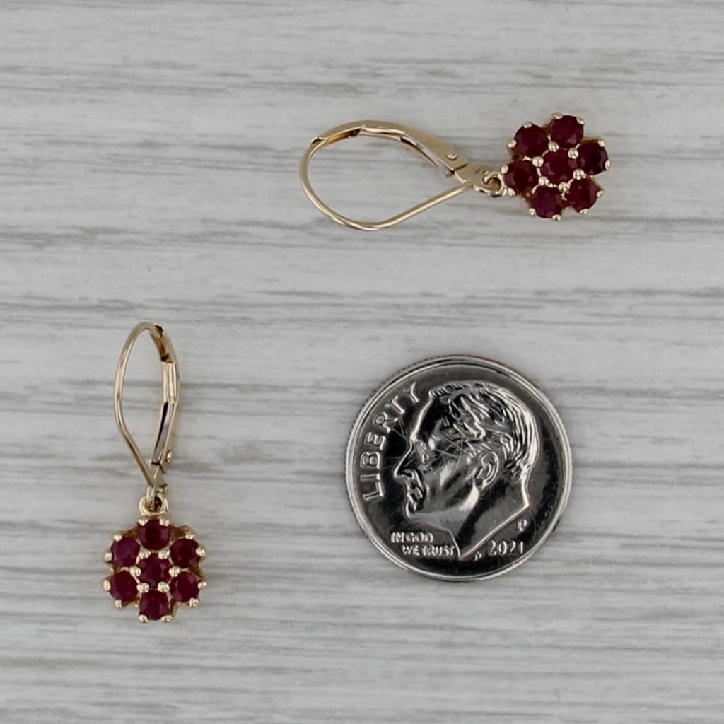1ctw Ruby Flower Cluster Dangle Earrings 14k Yell… - image 5