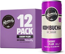 Remedy Kombucha Tea - Cherry Plum - Sparkling Live Cultured Drink - Naturally S