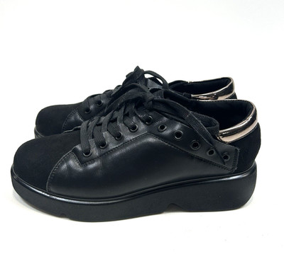 BADEN Black Antistress Leather Lace-Up Shoes w/Silver Band sz39 Grommet Detail