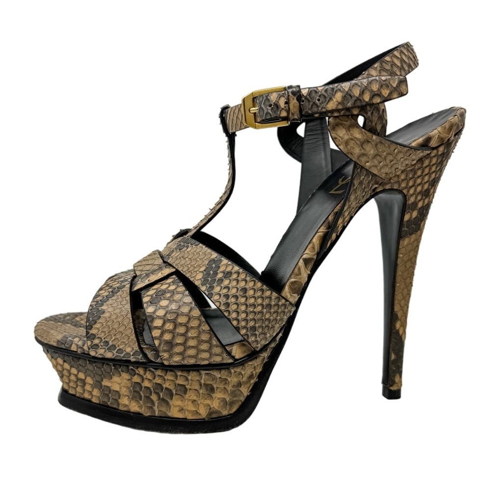 Sandali con tacco Saint Laurent YSL Tribute 105 pitone plateau cinturino taglia 38 US8