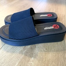 Cushionaire Women 10 Memory Foam Black Pim Knit Wedge Platform Sandal