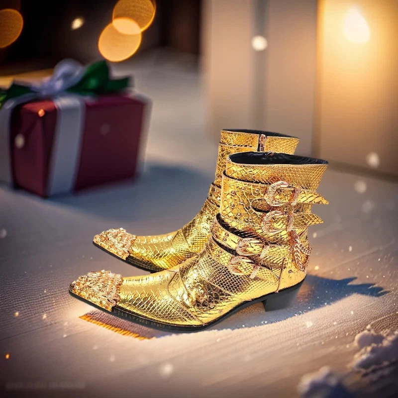 Golden Magic Hombres Zapatos de Vestir Cuero Genuino Fiesta Boda Moda Botas Chelsea Foto 3 de 4