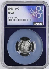 1960 Roosevelt Dime Proof - 10c - PF 67 NGC 90% Silver Trader Bea Purple Core