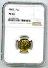 1962 10C ROOSEVELT SILVER PROOF DIME - NGC PF66 COIN - SIGNIFICANT TONING