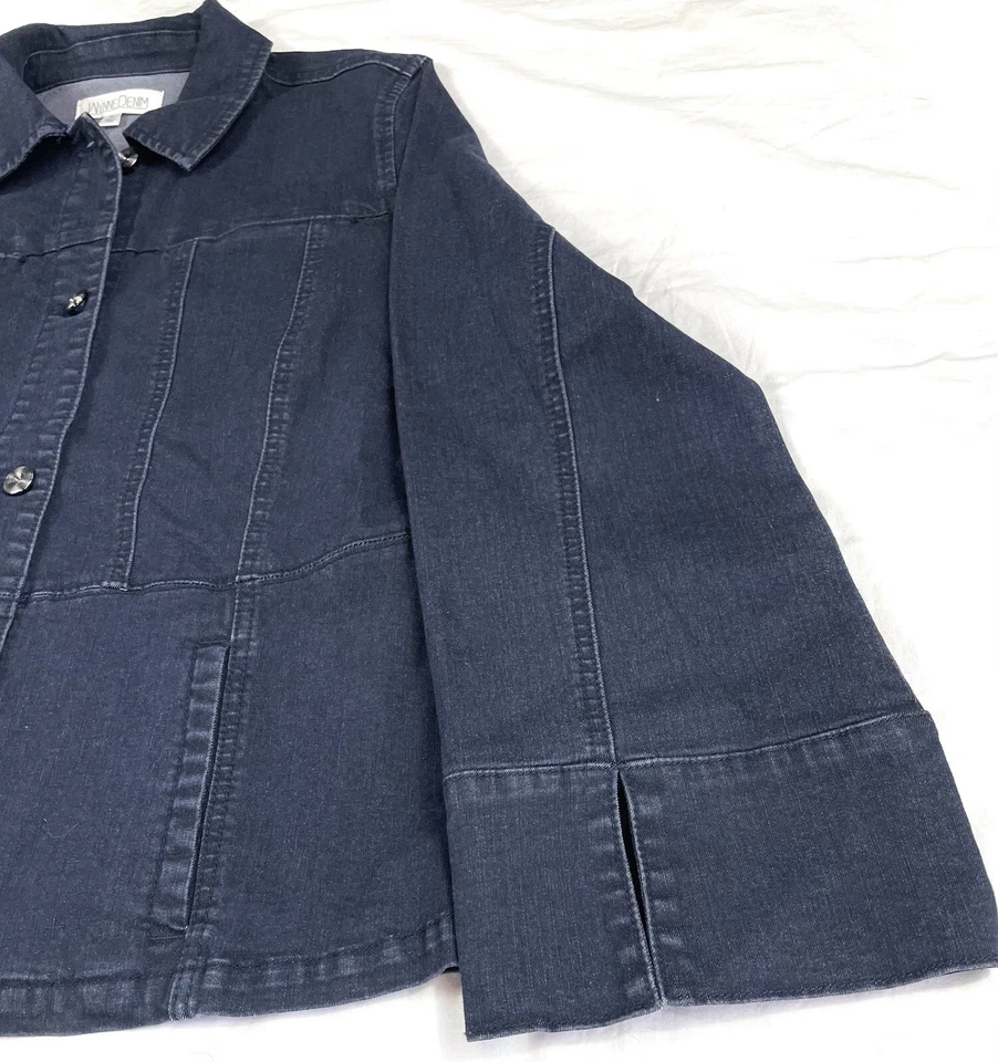 Chaqueta Wynne Denim Parche Bolsillo Peplum Medio Lavado Oscuro Índigo Enjuague Elástico Foto 2 de 4