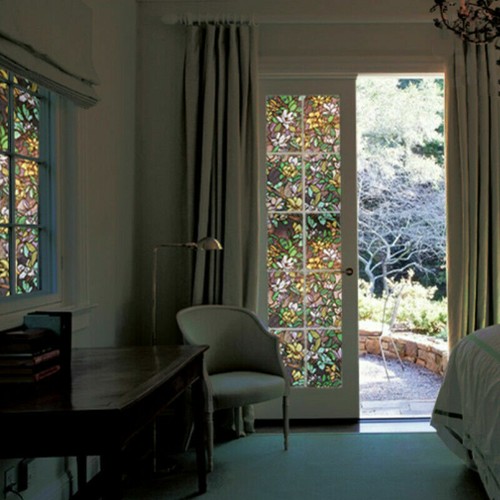 Pellicola adesiva vetro finestra fiori macchiati copertura statica privacy ornamento opaco - Foto 11 di 12