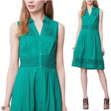 Maeve by Anthropologie Swiss Dot Shirt Dress Women's 0 Green Crochet Button Up