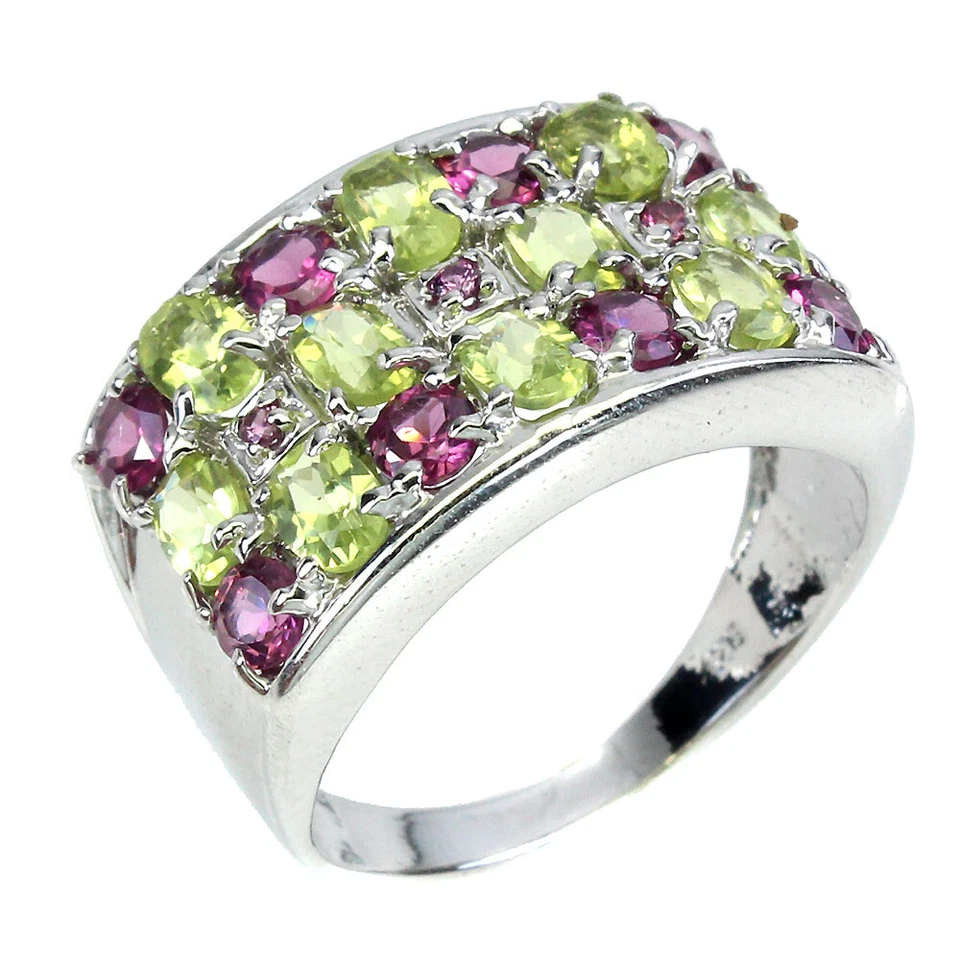 925 Sterling Silver Ring Oval Peridot Rhodolite Garnet Gemstone Jewelry Sz 9 - Image 2 of 4