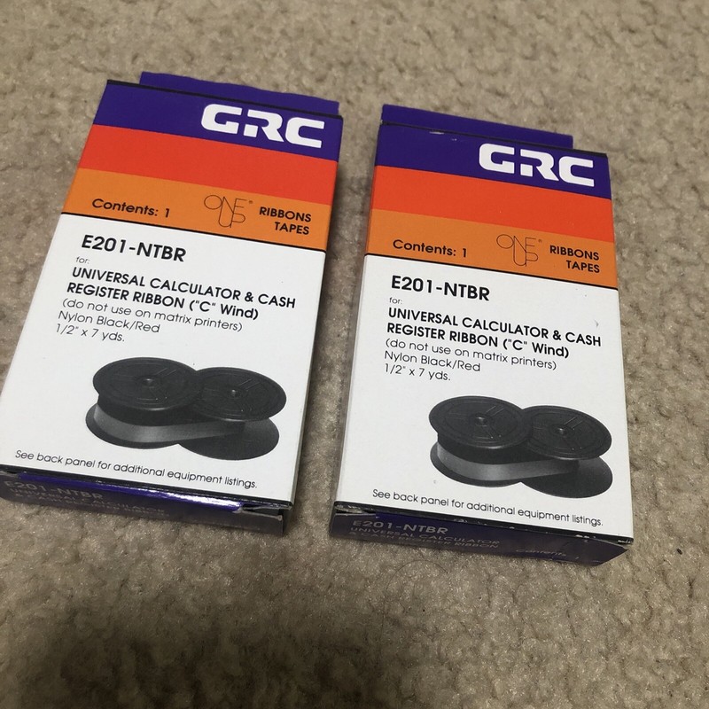 NEW GRC E201-NTBR 1/2"x 7 yds. BLK/RED CASH REGISTER RIBBON  Lot Of 2