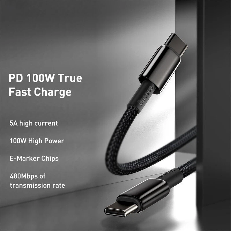 Baseus 100W PD USB C to Type C Fast Charging Cable For Samsung MacBook iPad Pro - Image 2 of 4