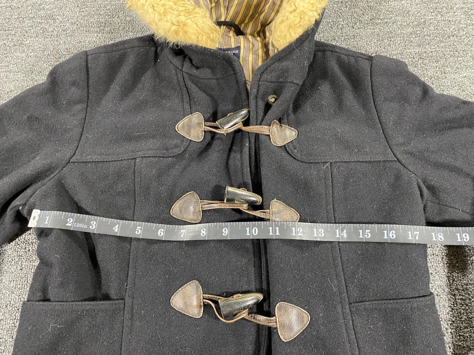 American Eagle Jacket Black Hooded Wool Blend Parka Quilted Liner Womens Medium - Image 3 of 4