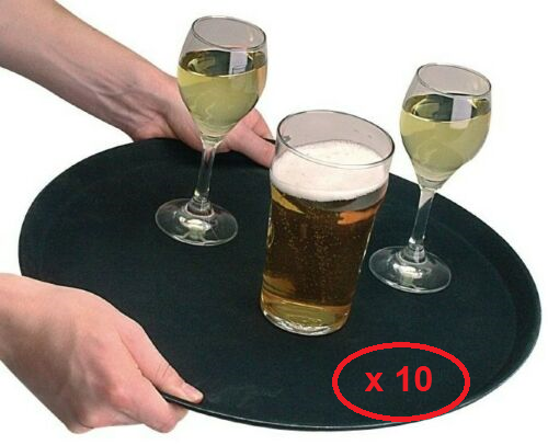 Bar Trays Non Slip 16"" Pack of 10 Black Serving Waiters Tray Grip Tread