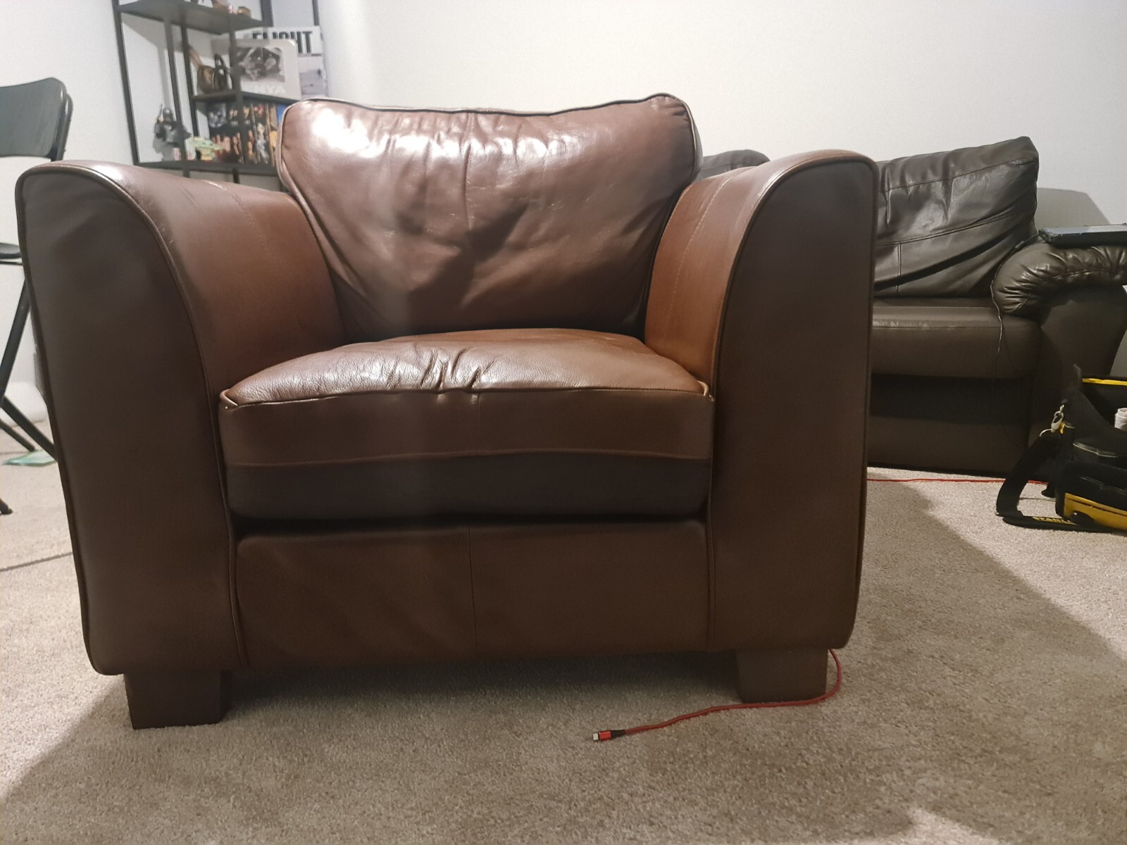 brown leather armchair eBay