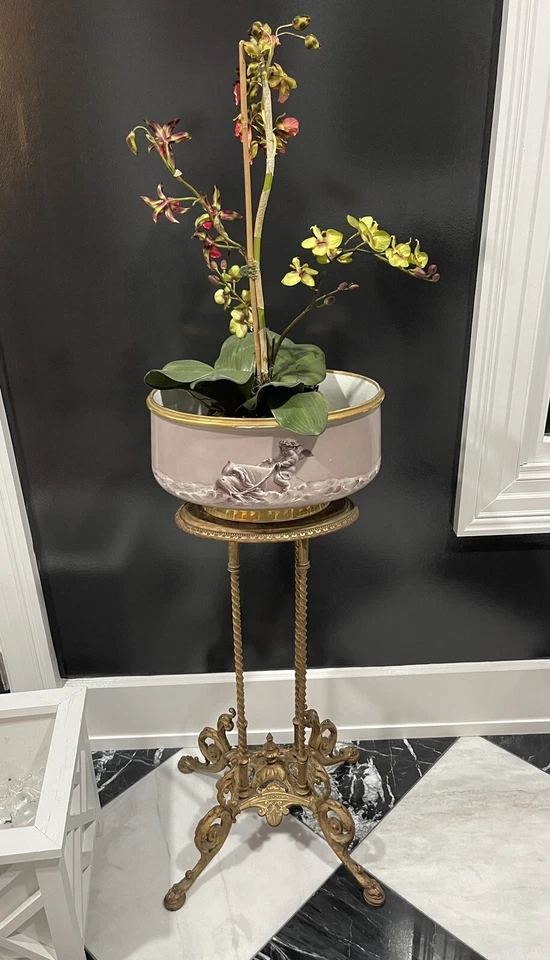Porcelana rococó pintada a mano París figura hierro fundido planta soporte jardinero Foto 2 de 4